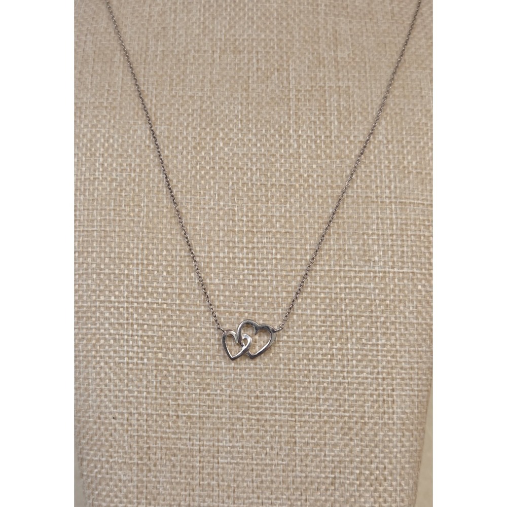 Vintage Sterling Silver‎ Double Heart Pendant Necklace 19" Mother Daughter